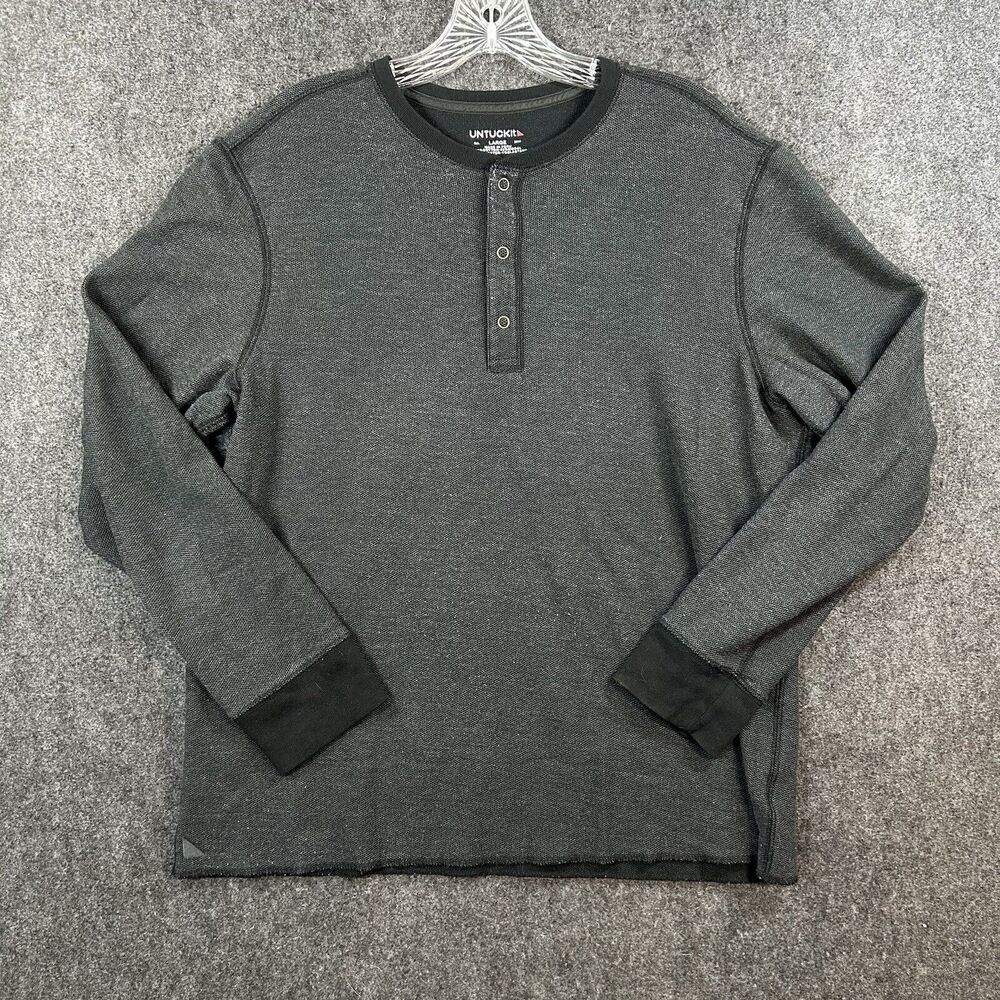 Untuckit Schrock Henley Shirt Men’s Large Charcoal Gray Snap Buttons Grunge